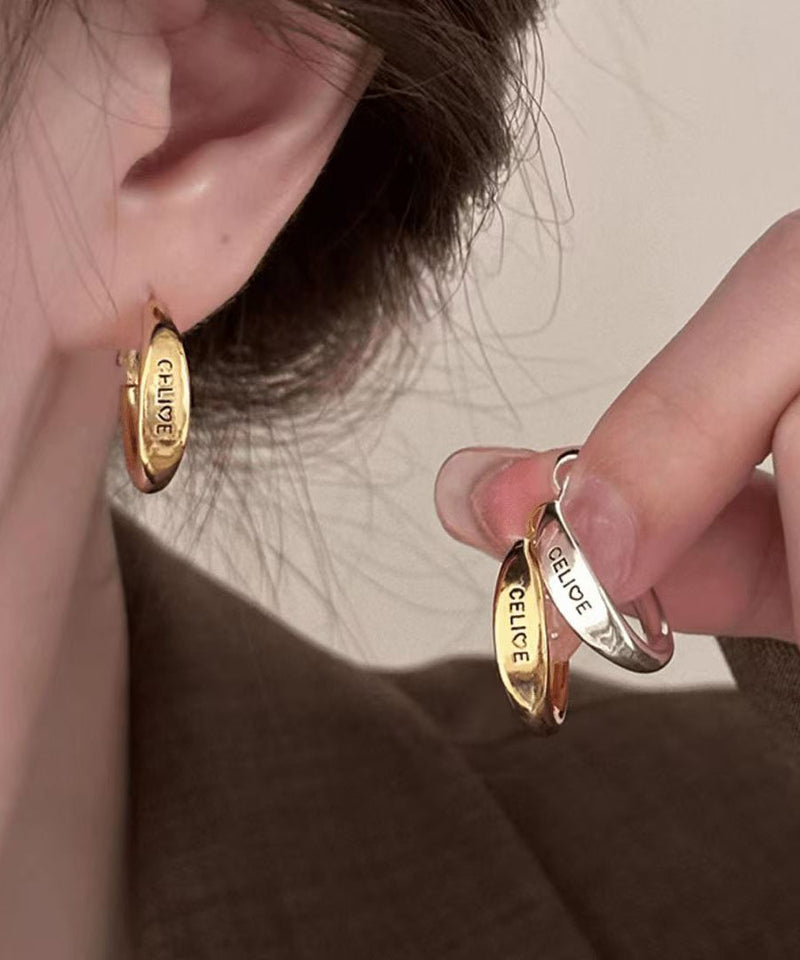 Brief Gold Copper Alloy Graphic Hoop Earrings