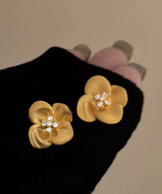 Brief Gold Copper Zircon Stud Earrings