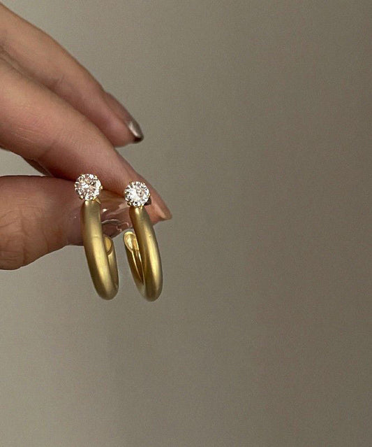 Brief Gold Metal Zircon C-shaped Hoop Earrings