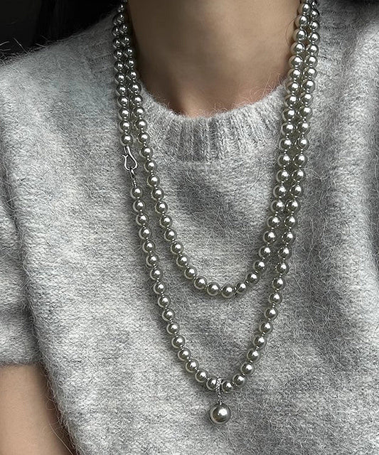Brief Grey Pearl Tassel Pendant Necklace Zz081