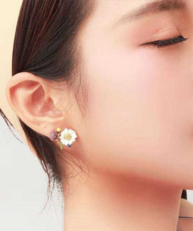 Brief Rainbow Sterling Silver Asymmetrical Enamel Stud Earrings