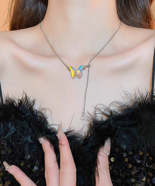 Brief Silk Stainless Steel Butterfly Tassel Pendant Necklace Ii022