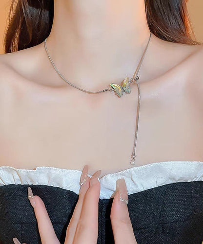 Brief Silk Stainless Steel Butterfly Tassel Pendant Necklace Ii022