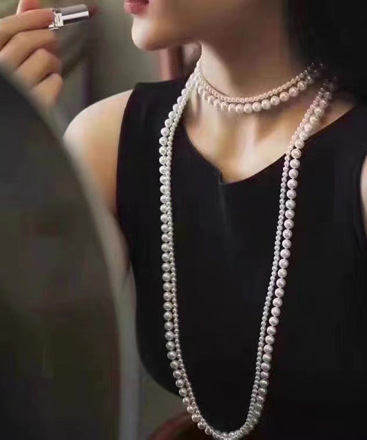 Brief White Handmade Pearl Beading Gratuated Bead Necklace Ii016