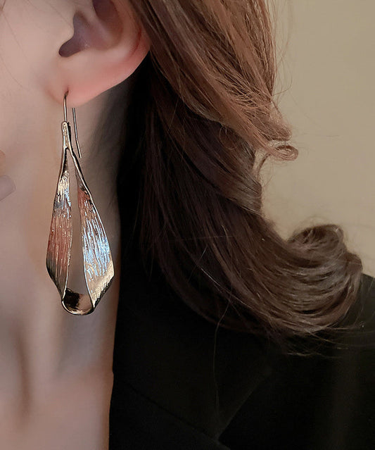 Brown Metal Water Drop Leaf Hoop Earrings