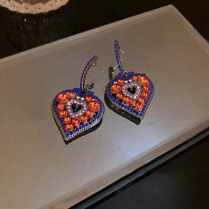 Colorblock Alloy Zircon Love Hollow Out Drop Earrings
