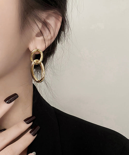 Gold Metal Fried Dough Twist Hoop Earrings