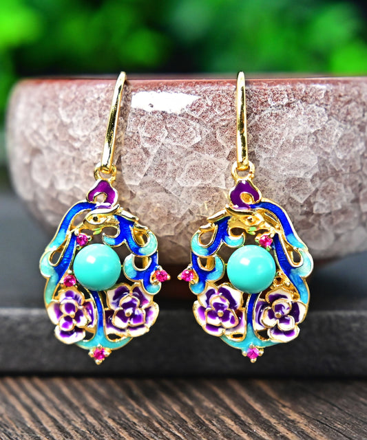 Light Green Sterling Silver Overgild Cloisonne Turquoise Drop Earrings
