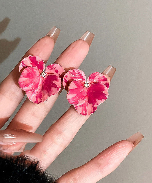 Pink Metal Zircon Stud Earrings