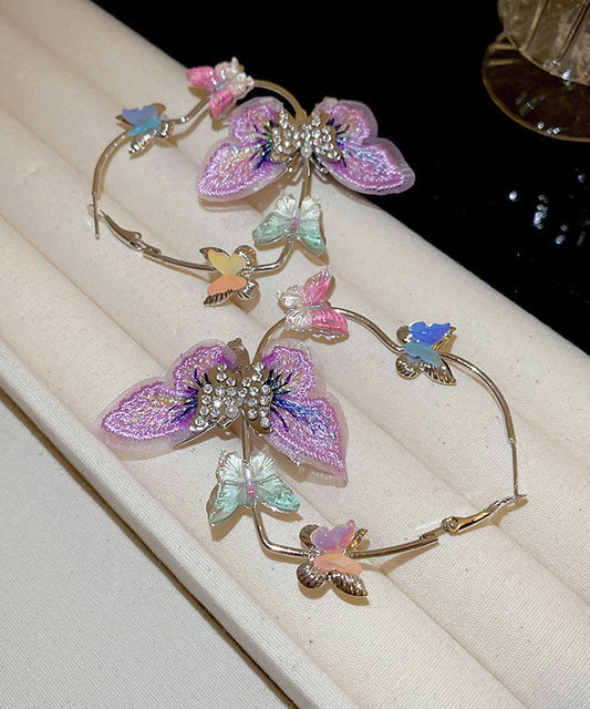 Purple Sterling Silver Alloy Zircon Butterfly Love Hoop Earrings