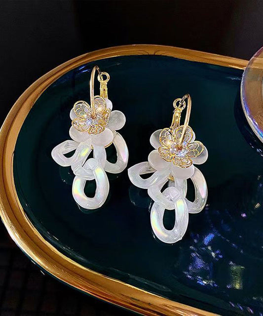 White Acrylic Alloy Zircon Resin Drop Earrings