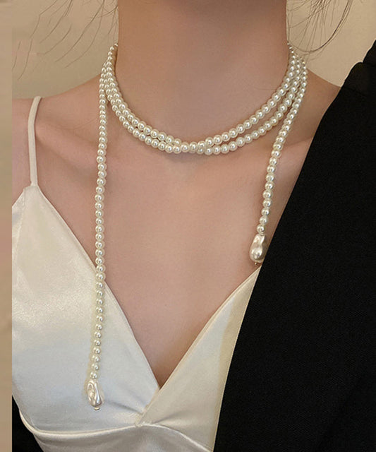 White Alloy Pearl Beading Gratuated Bead Necklace Yd012