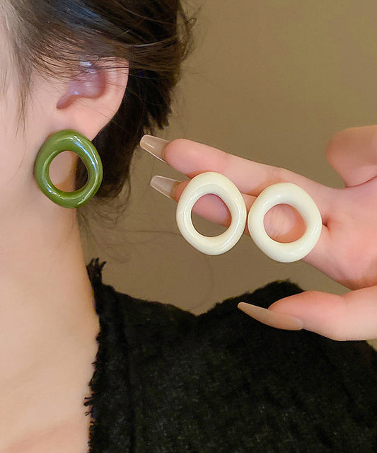 White Alloy Resin Hollow Out Hoop Earrings