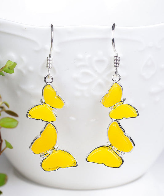 Yellow Sterling Silver Beeswax Butterfly Drop Earrings