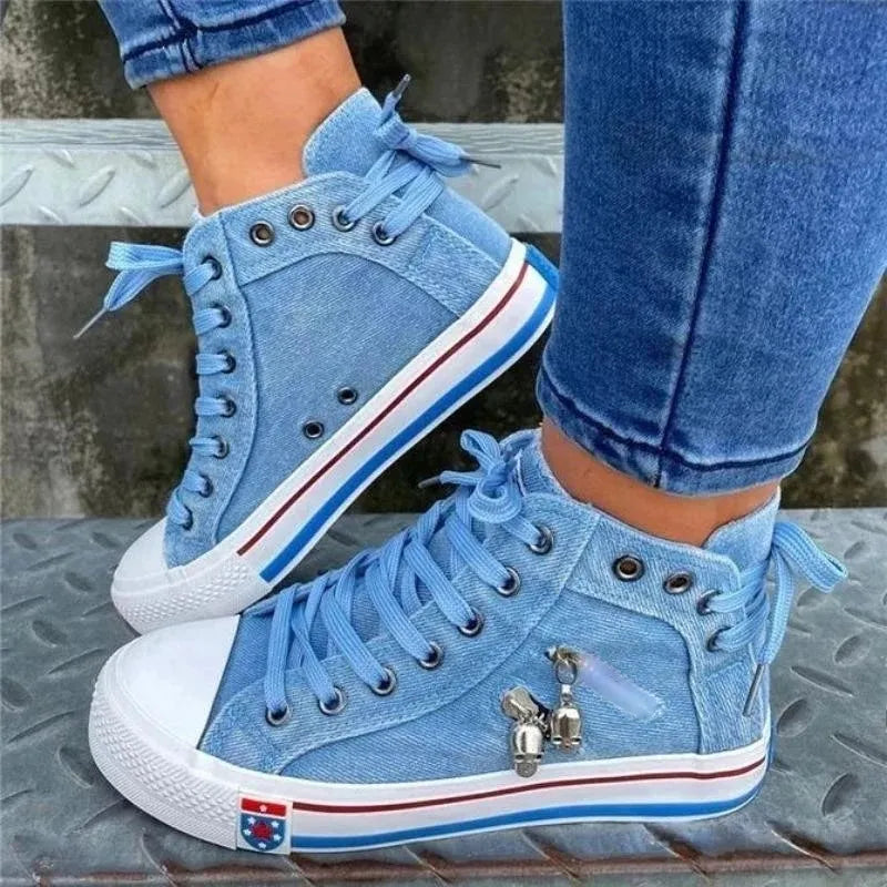 LM | Denim sneakers with white soles