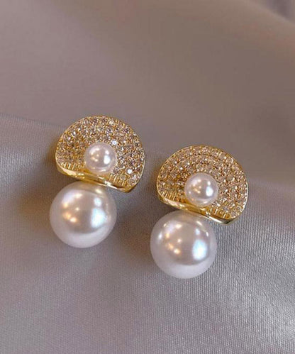 18k Gold Pearl Zircon Pearl Stud Earrings