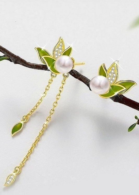 Asymmetrical Design Pearl Tassel Silver Drop Earrings