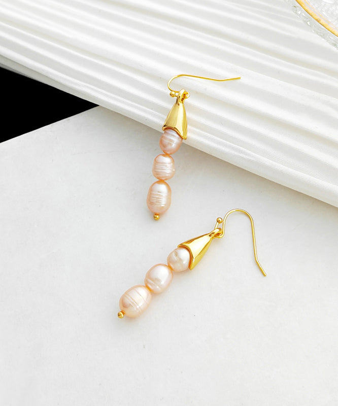 Beige Copper Pearl Drop Earrings