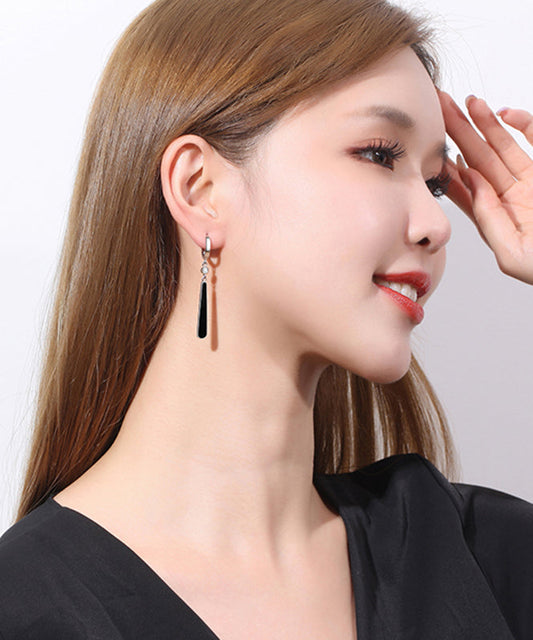 Black Sterling Silver Zircon Water Drop Drop Earrings