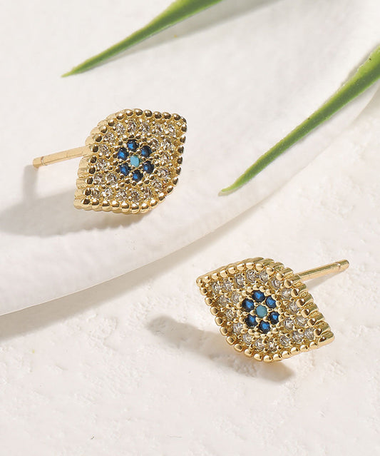 Blue Copper Zircon Gem Stone Stud Earrings