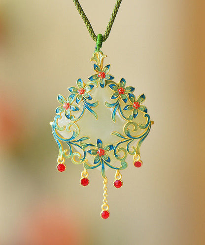 Blue Sterling Silver Jade Tassel Pendant Necklace