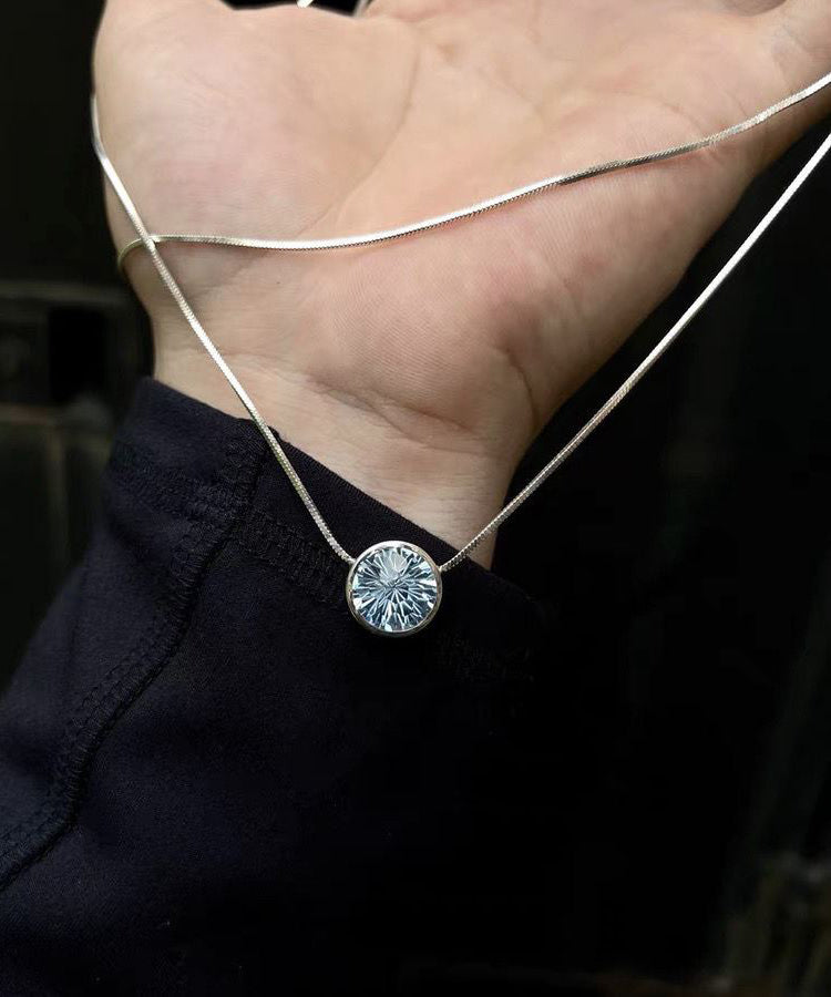 Blue Stainless Steel Gem Stone Pendant Necklace