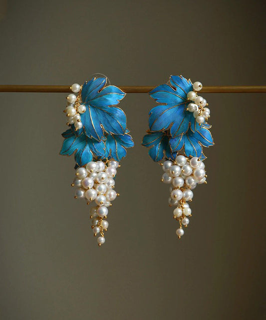 Blue Sterling Silver Overgild Grape Drip Glaze Stud Earrings