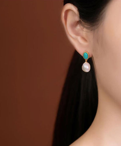 Blue Sterling Silver Overgild Turquoise Pearl Drop Earrings