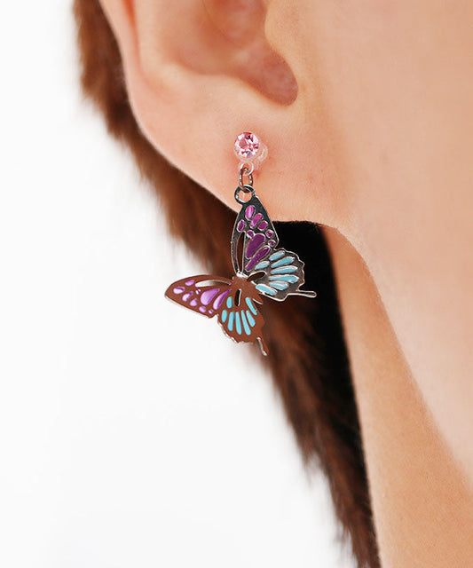 Butterfly Metal Asymmetrical Design Crystal Drop Earrings