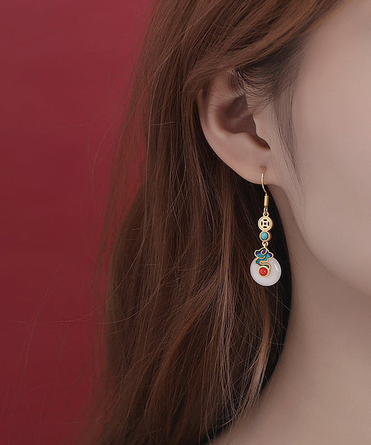 Colorblock Sterling Silver Overgild Jade Agate Turquoise Enamel Xiangyun Drop Earrings