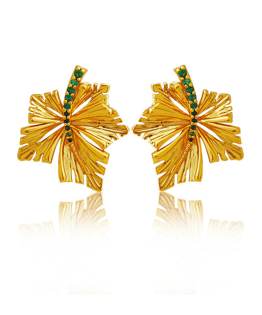 Copper Gold Plated Maple Leaf Hollow Out Stud Earrings