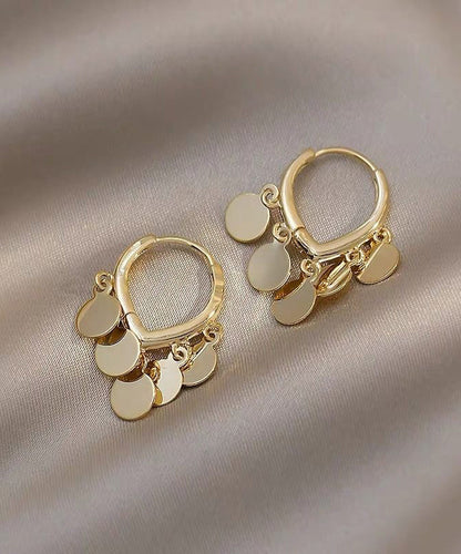 Gold Alloy Love Sequins Tassel Hoop Earrings