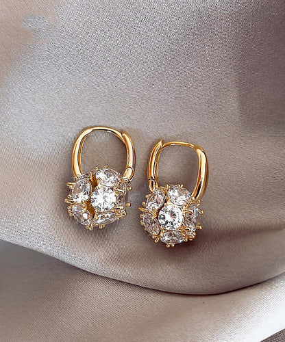 Gold Copper Alloy Zircon Spherical Hoop Earrings