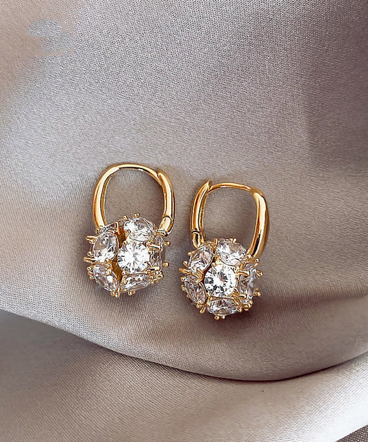 Gold Copper Alloy Zircon Spherical Hoop Earrings