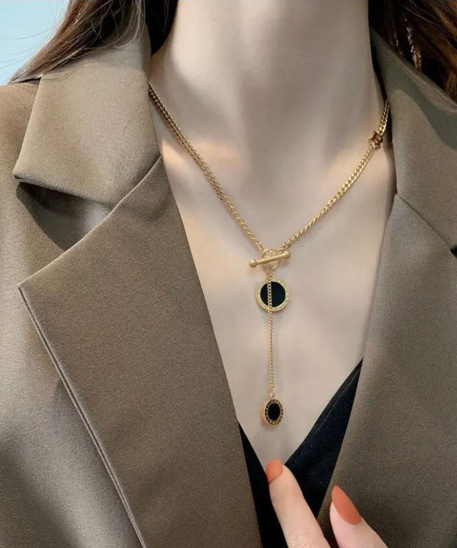 Gold Copper Graphic Chain Linked Tassel Lariat Necklace Wq019