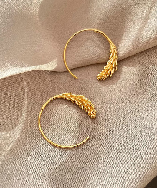 Gold Copper Overgild Ear of Wheat Hoop Earrings
