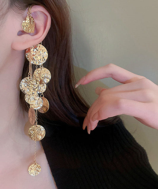 Gold Copper Wrinkled Tassel Sequins Drop Earrings
