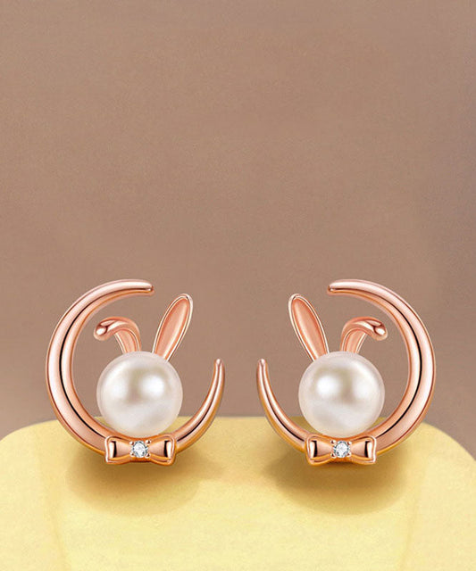 Gold Rabbit Pearl S925 Silver Stud Earrings
