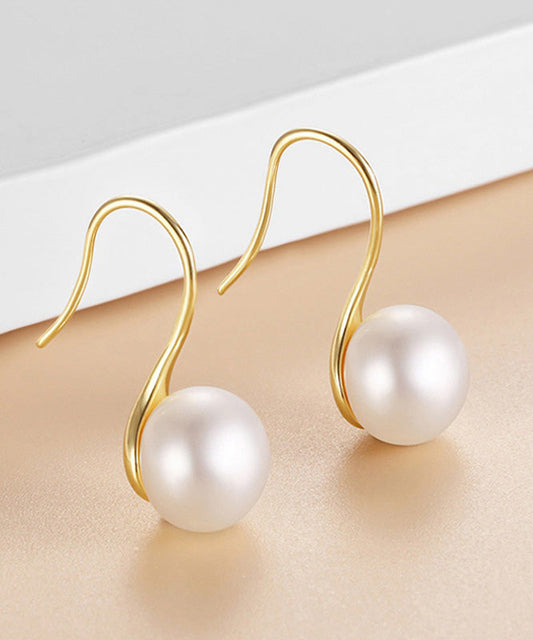 Gold Silver Overgild Inlaid Pearl Hoop Earrings