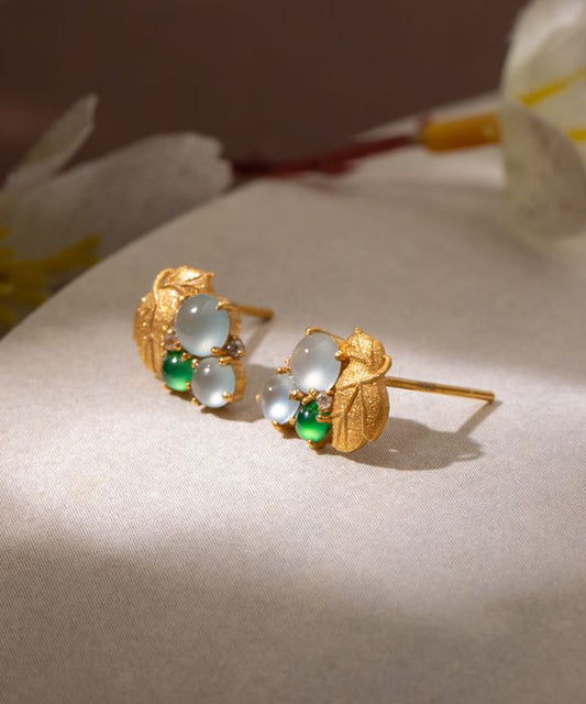 Gold Sterling Silver Overgild Inlaid Ice Species Grape Stud Earrings