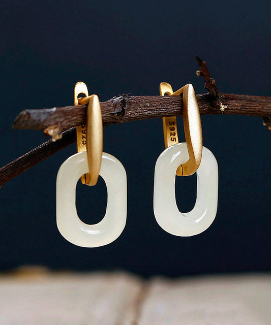 Gold Sterling Silver Overgild Jade Hoop Earrings