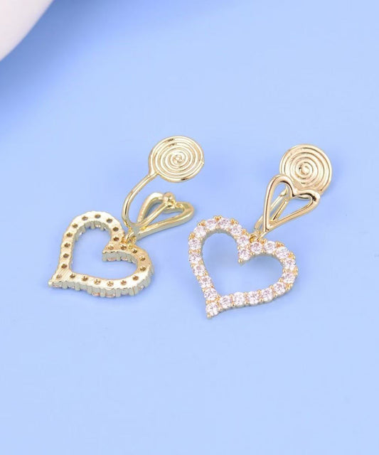 Gold Sterling Silver Overgild Zircon Hollow Out Love Drop Earrings