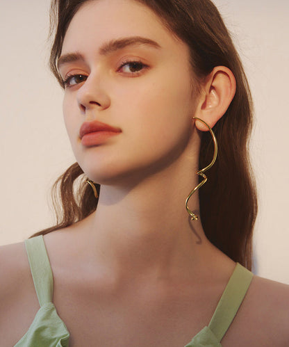 Golden Low High Design Bend Design Metal Drop Earrings