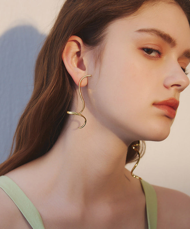Golden Low High Design Bend Design Metal Drop Earrings