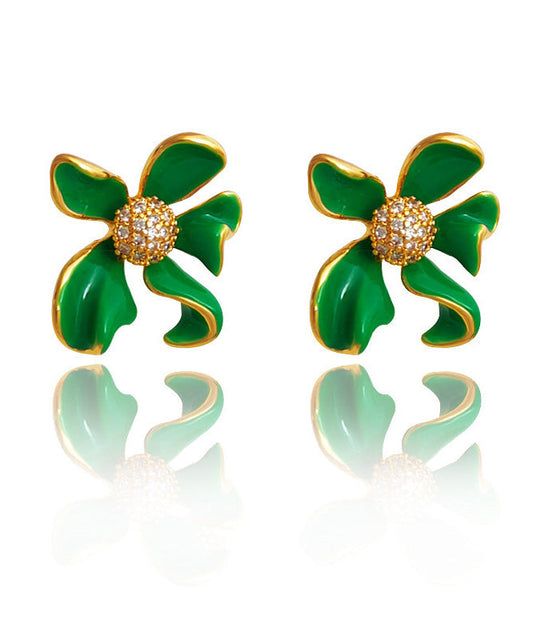 Green Copper Gem Oil Drip Asymmetrical Stud Earrings