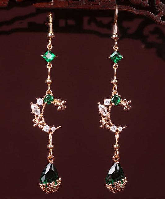 Green Gem Stone Water Drop Drop Earrings