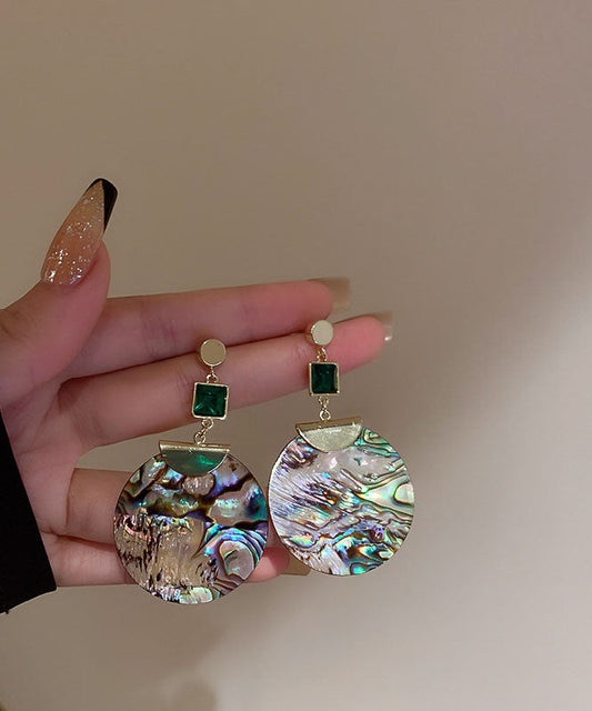 Green Sterling Silver Acrylic Zircon Emerald Round Drop Earrings