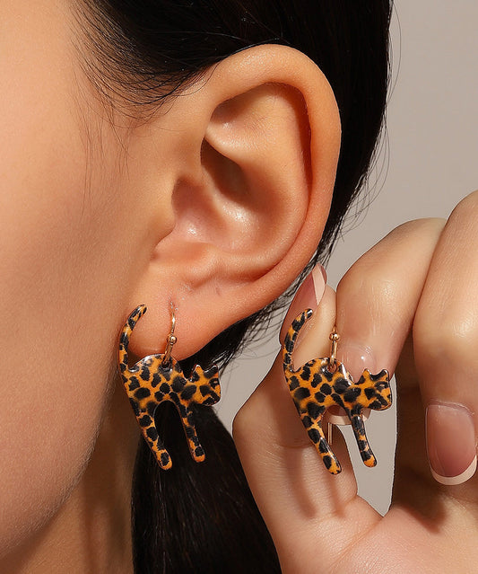 Leopard Alloy Leopard Little Cat Hoop Earrings