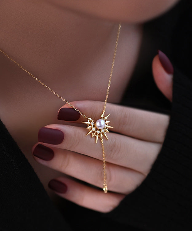 Little Sun Pearl Adjustable Gold Plated Pendant Necklace