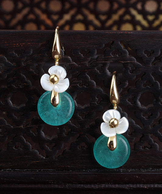 Peacock Blue Jade Shell Drop Earrings